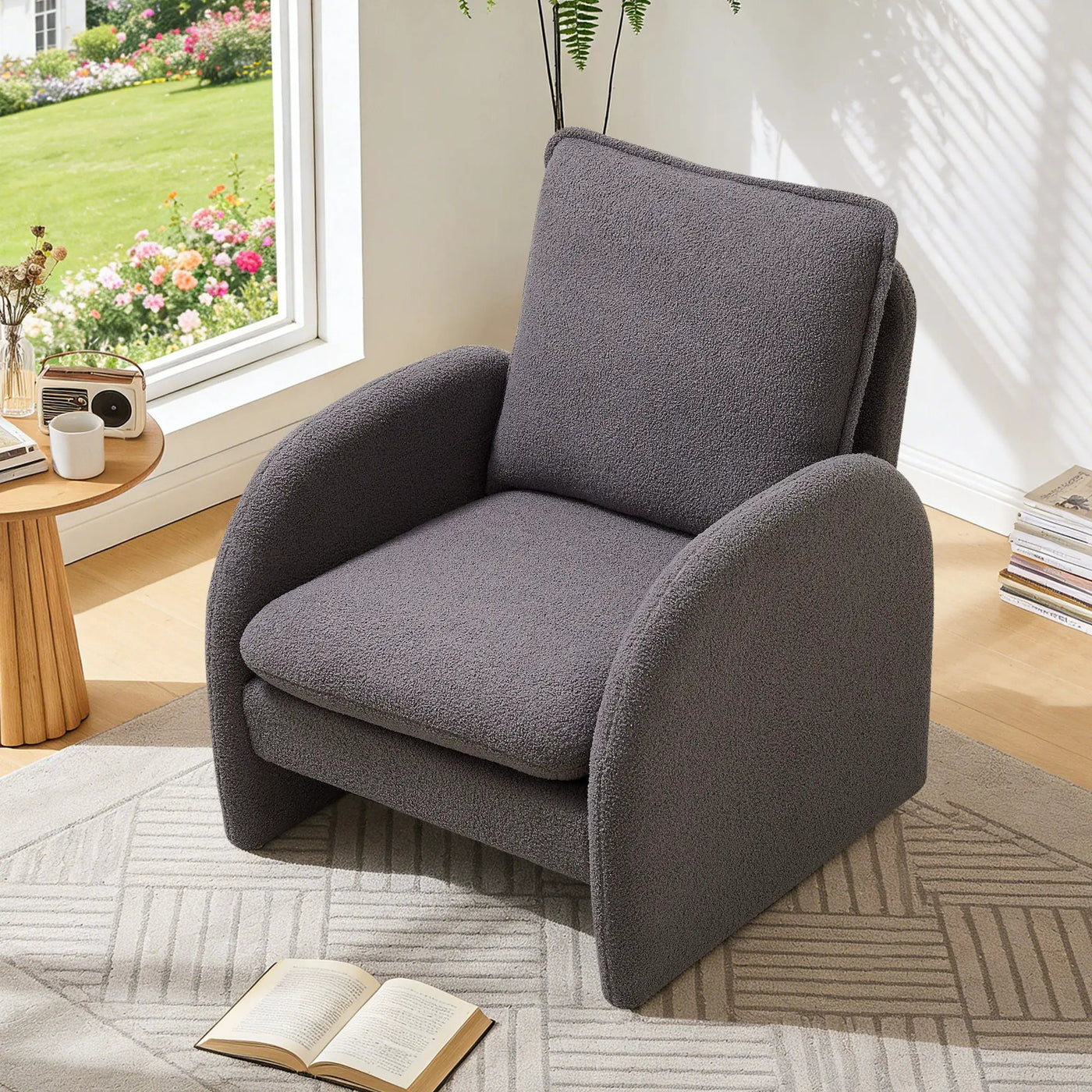 Modern Sherpa Upholstered Accent Chair, Comfortable Living Room Armchair, Lounge Chair For Bedroom, And Office by HouseOfZazla