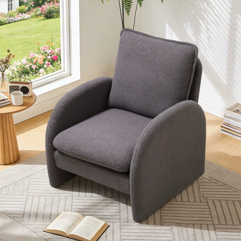 Modern Sherpa Upholstered Accent Chair, Comfortable Living Room Armchair, Lounge Chair For Bedroom, And Office by HouseOfZazla