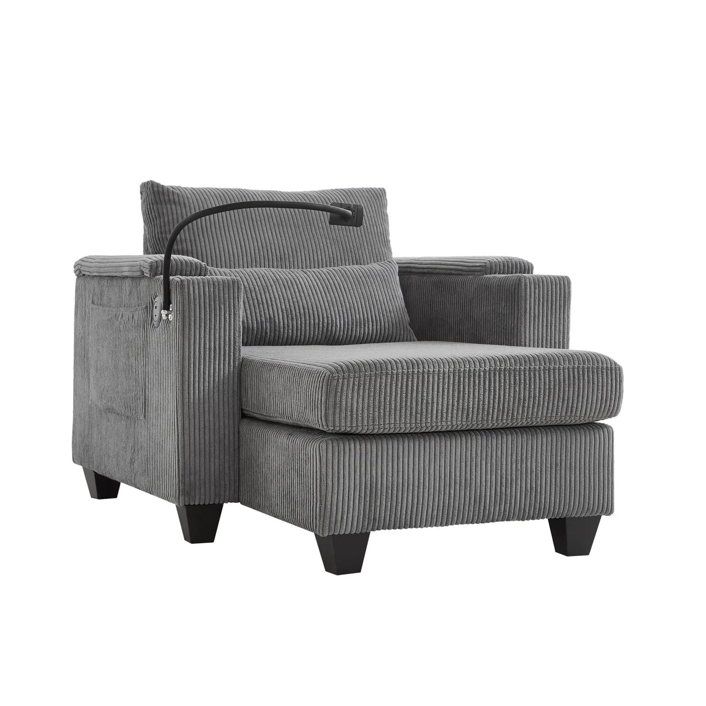Convertible Chaise Lounge Sofa Chair With USB Ports, Cup Holders, Phone Holder And Storage by HouseOfZazla