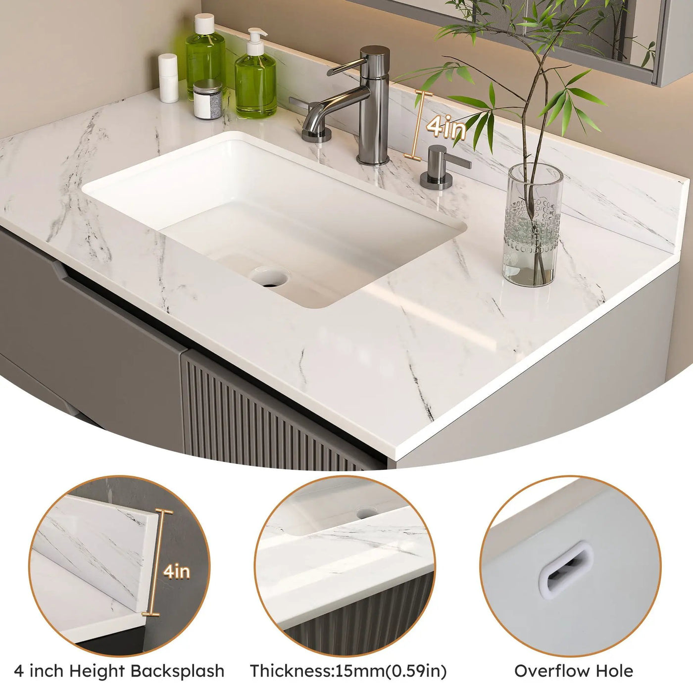 Bianco Carrara Venato Elegant Marble Vanity Top, Bathroom Vanity With Undermount Sink, Sintered Stone by HouseOfZazla