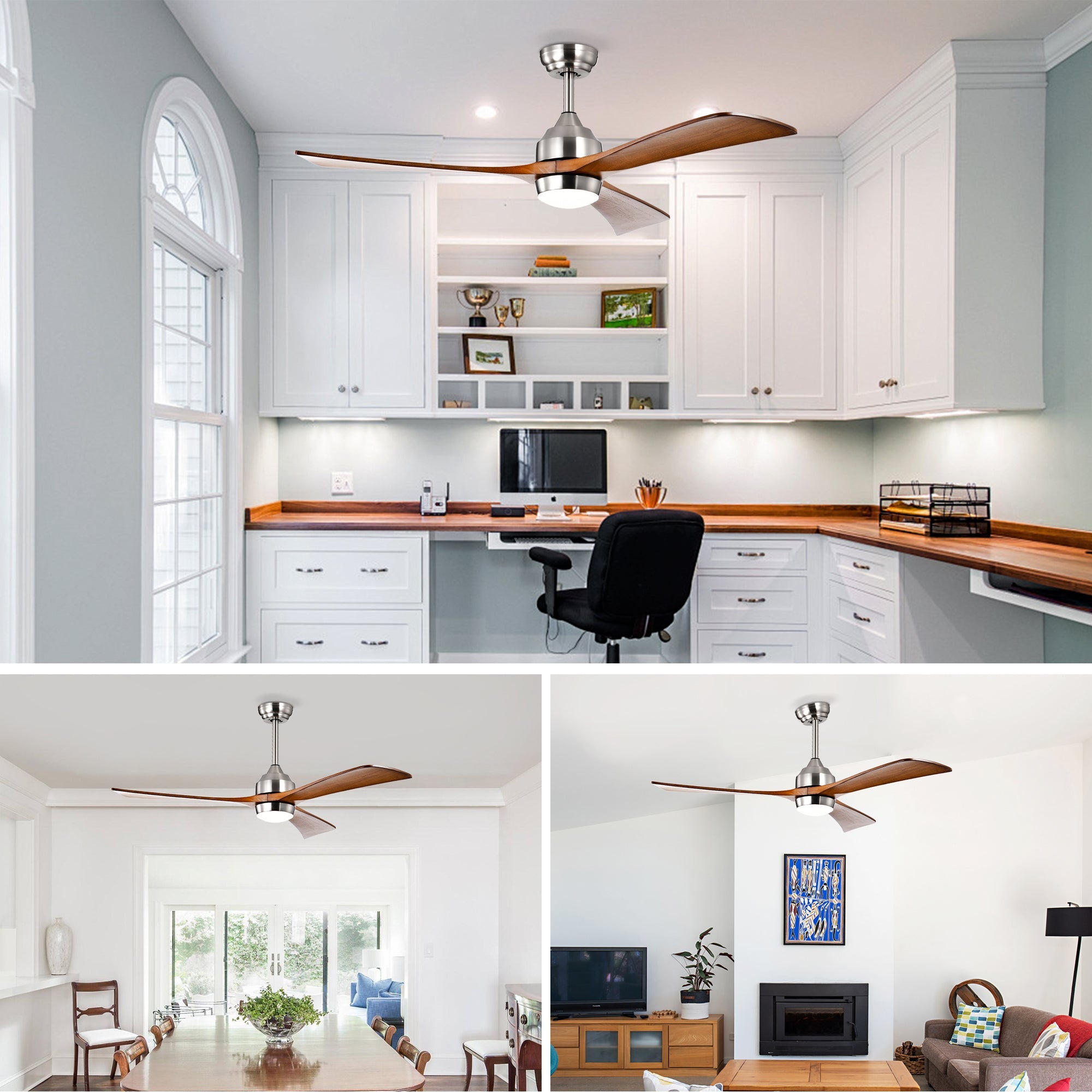 52" Solid Wood Blades Ceiling Fan with Lights and Remote Control by HouseOfZazla