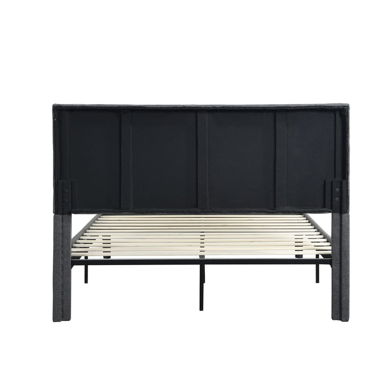 Full Size Upholstered Platform Bed Frame With Headboard, Strong Wood Slat Support, Mattress Foundation, No Box Spring Needed - Gray by HouseOfZazla