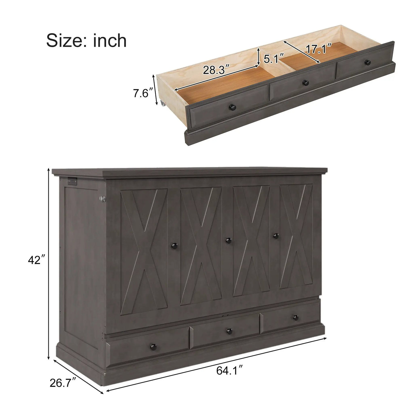 Murphy Bed Chest Cube Cabinet With Charging Station And Large Storage Drawer by HouseOfZazla
