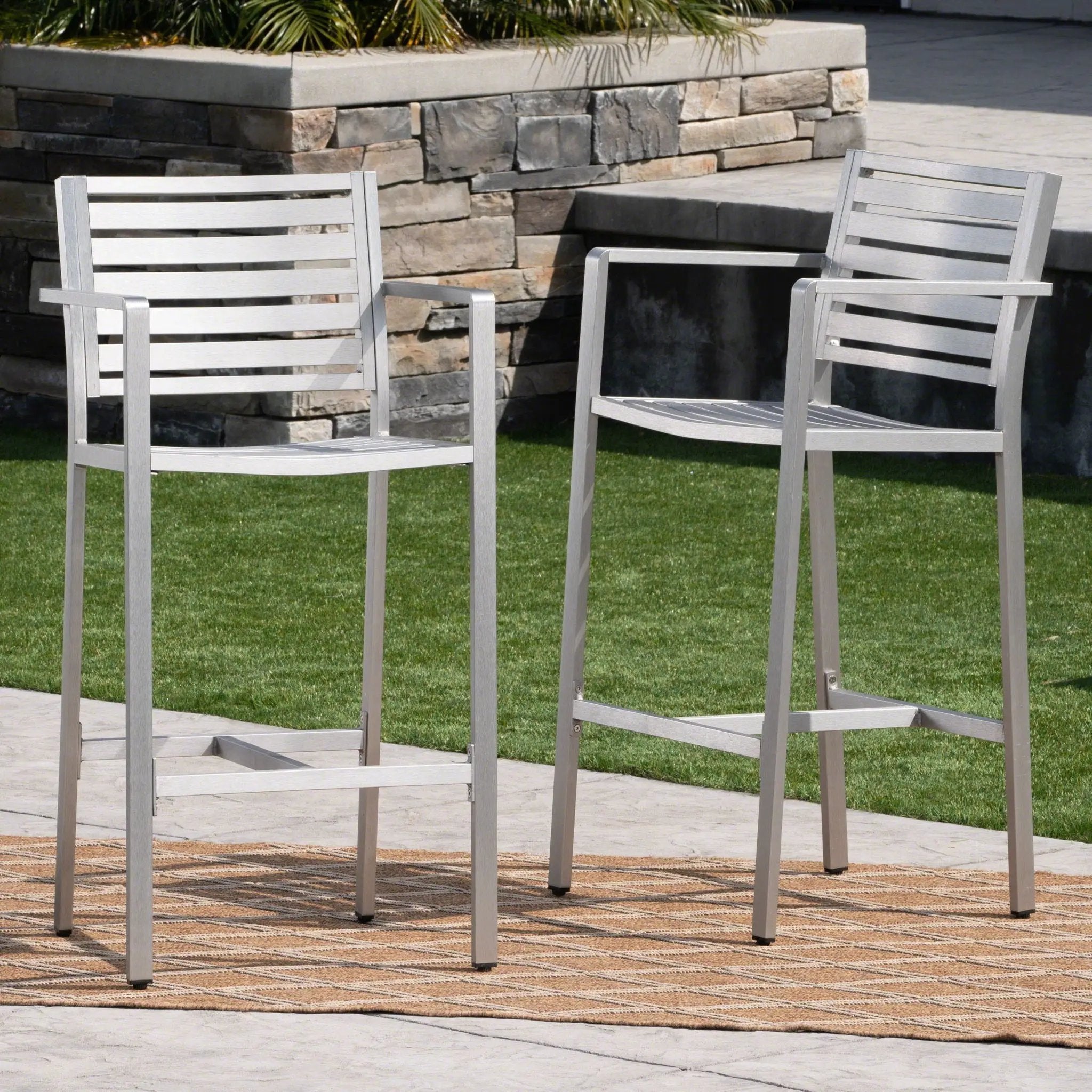 Outdoor Aluminum Rust Proof Barstools (Set of 2) - Silver by HouseOfZazla
