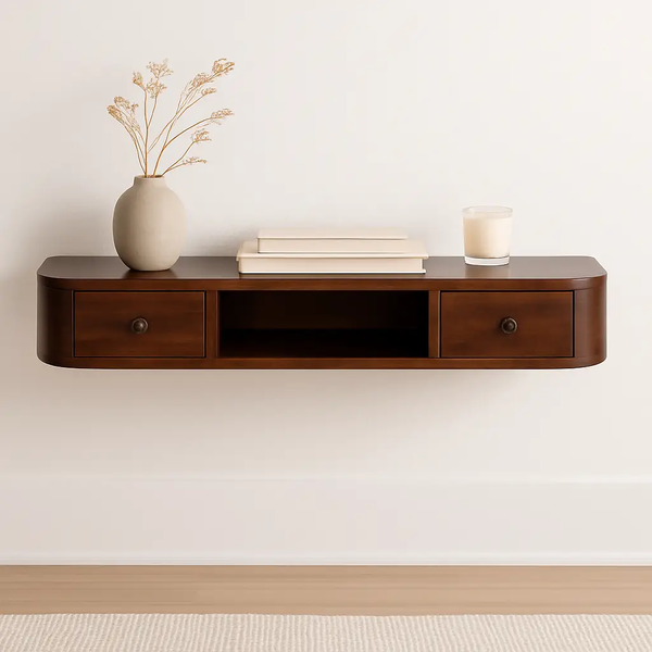 Solid Wood Lunar 2-Drawer Floating Console, 1 Open-slot