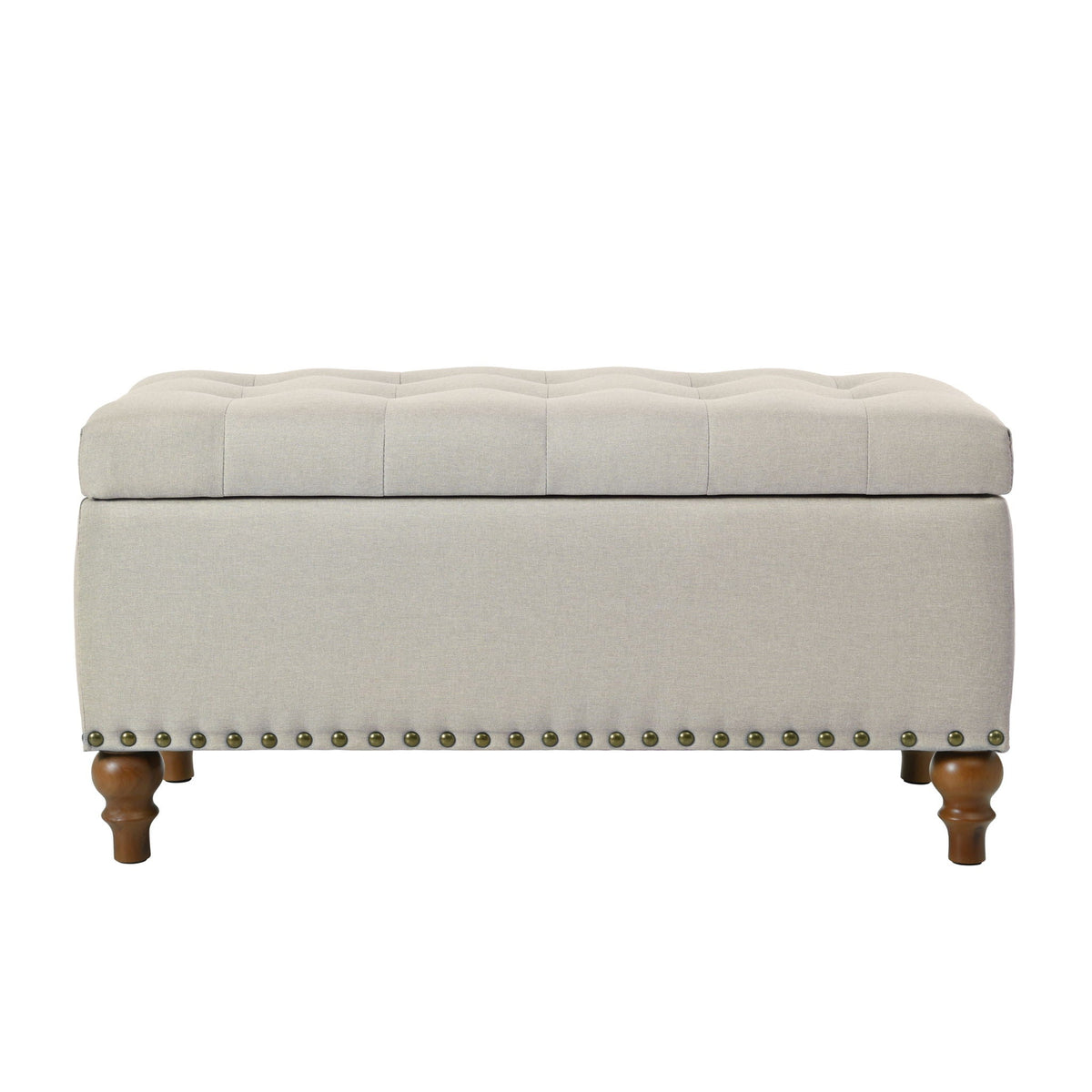 Upholstered Ottoman with Storage and Rivet Trim - Fabric, Beige or Gray, photo 2 of 8