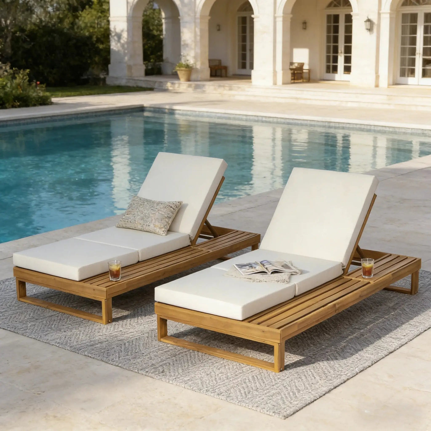 Teak Finish Acacia Wood Chaise Lounge with 4-Inch Cushion by HouseOfZazla