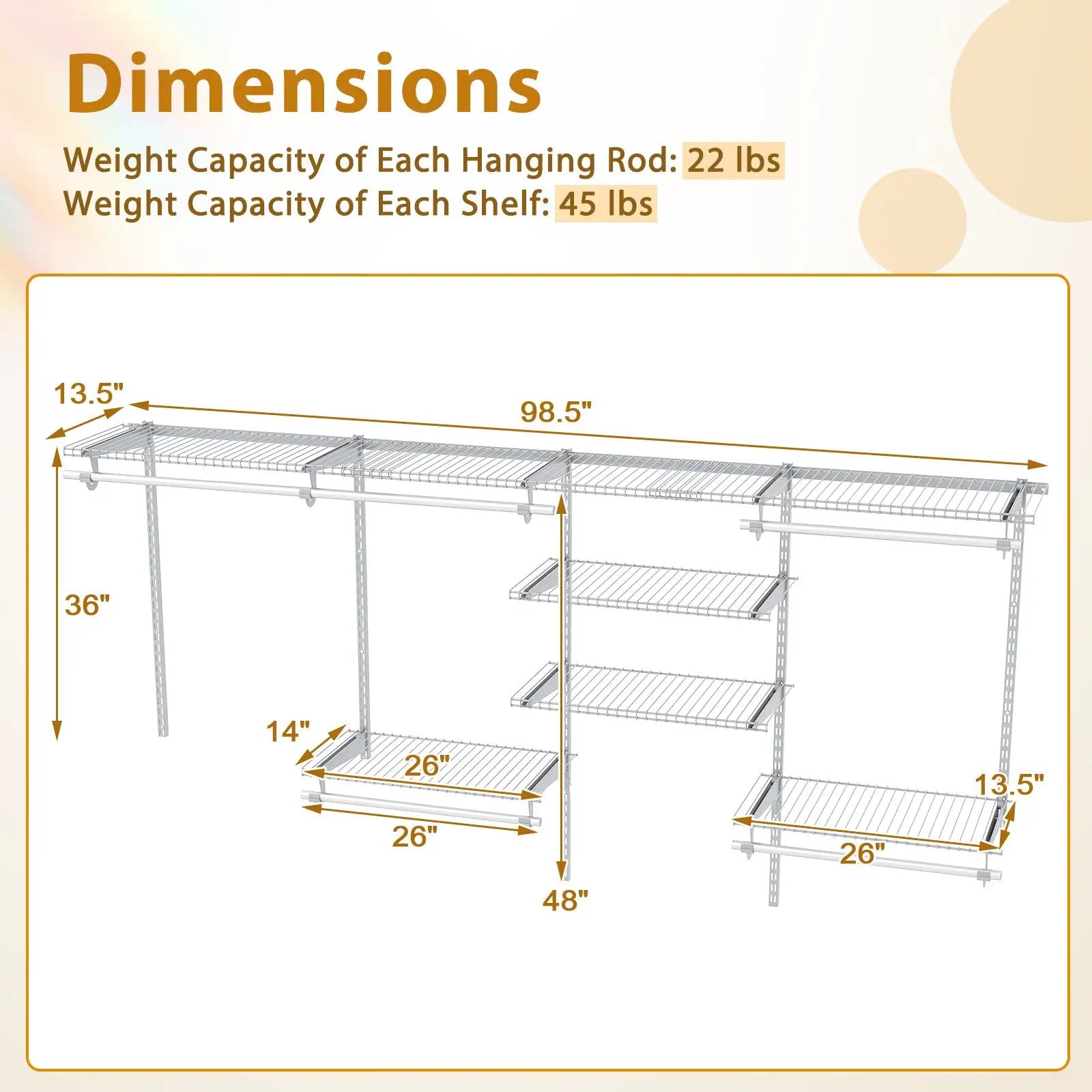 4-8 Feet Closet Organizers and Storage System with Hanging Rod for Laundry Bedroom by DirectDeals