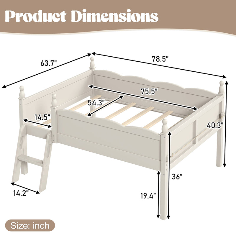Full Size Low Loft Bed with Full-Length Guardrails by HouseOfZazla
