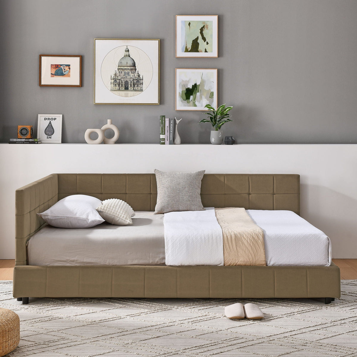 Upholstered Bed Frame With Tufted Backrest And Armrests, photo 9 of 25