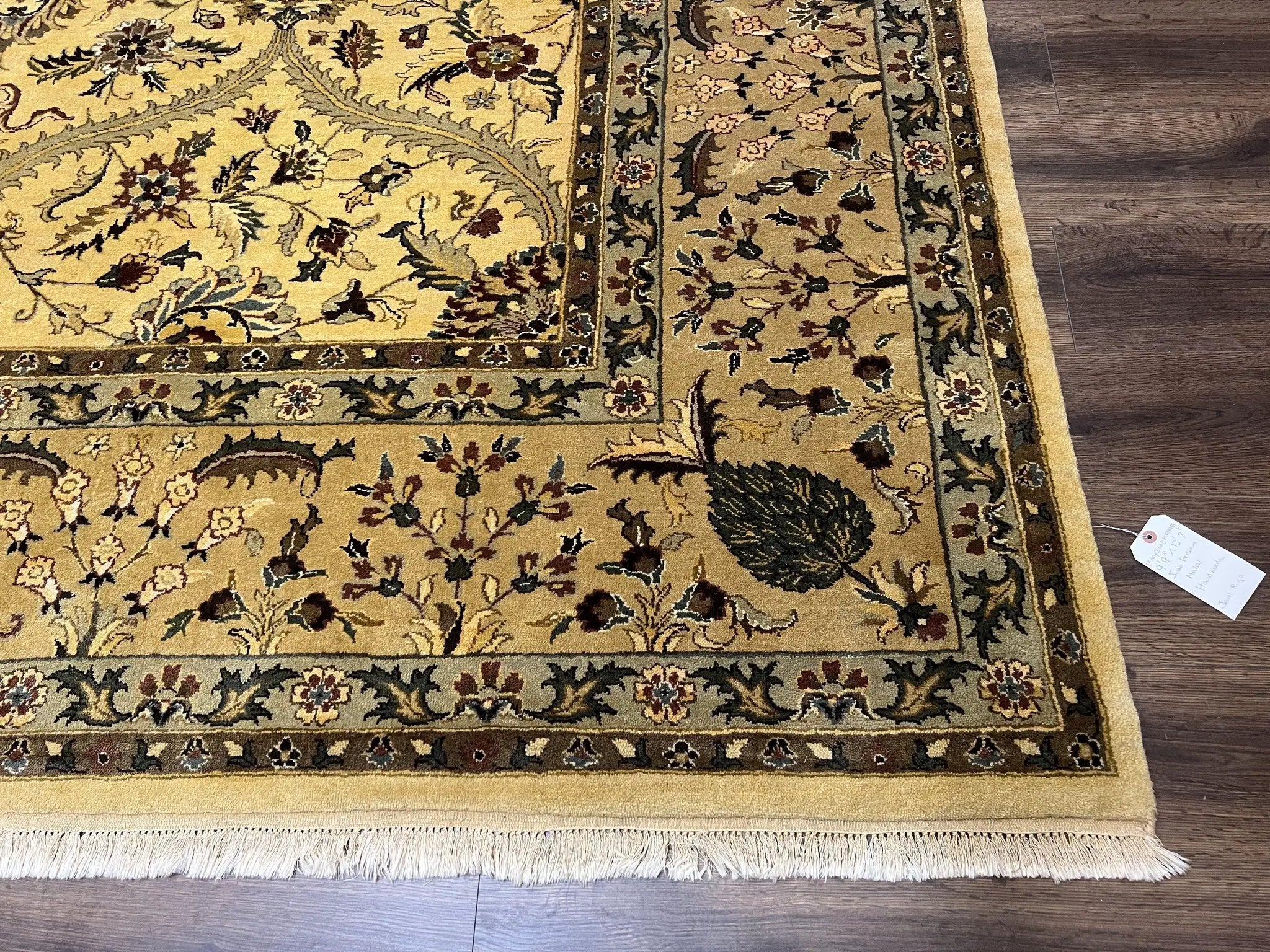 Indo Persian Mahal Rug 10x14, Wool Hand Knotted Oriental Carpet, Cream Floral Allover, Vintage Area Rug 10 x 14, Traditional Rug, Handmade by Jewel Rugs