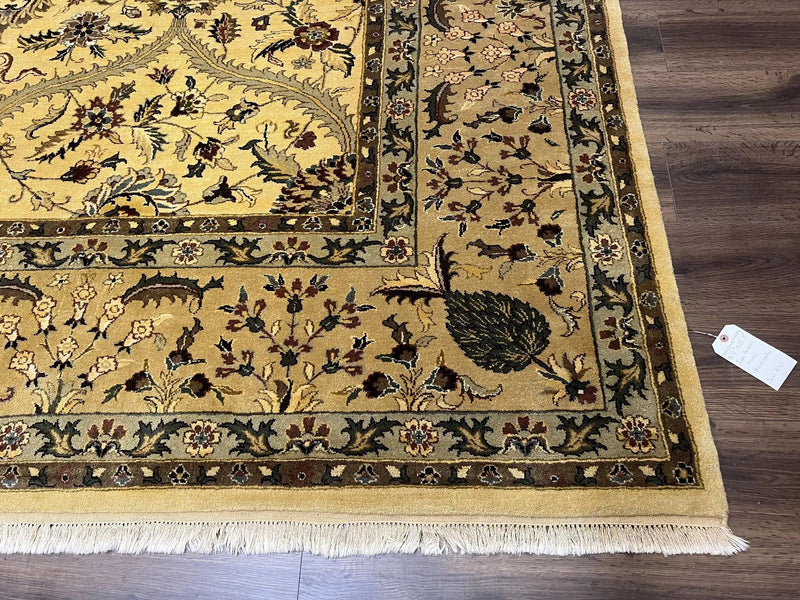 Indo Persian Mahal Rug 10x14, Wool Hand Knotted Oriental Carpet, Cream Floral Allover, Vintage Area Rug 10 x 14, Traditional Rug, Handmade by Jewel Rugs