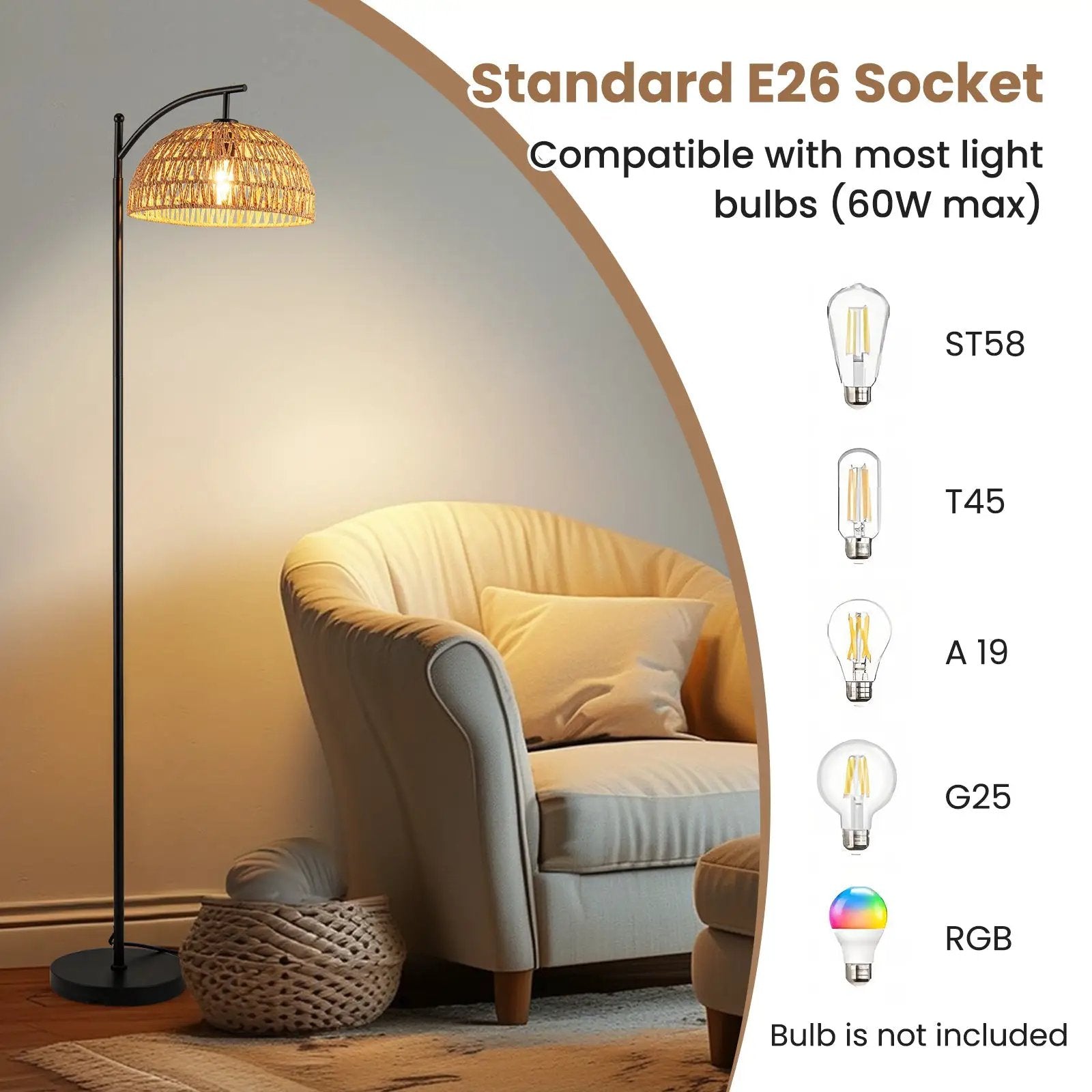 Arc Floor Lamp 63 Inches Tall Pole Lamp with Hanging Lampshade-Black by DirectDeals