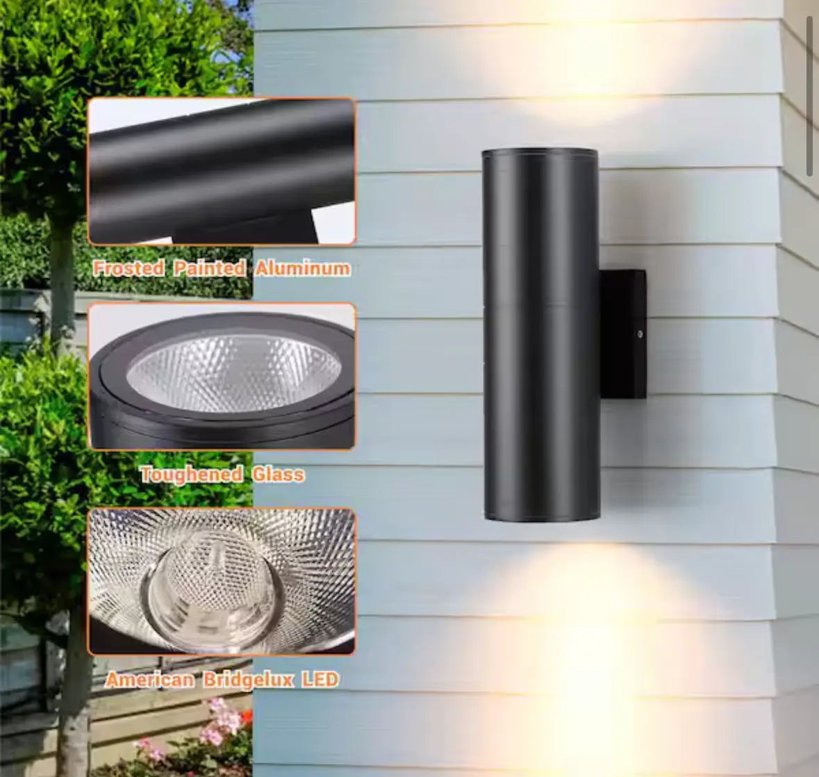 Aluminum 12- Watt Equivalent Integrated LED Black Cylinder Wall Sconce Indoor/Outdoor Wall Pack Light, 2700K (4-Pack by Selzalot