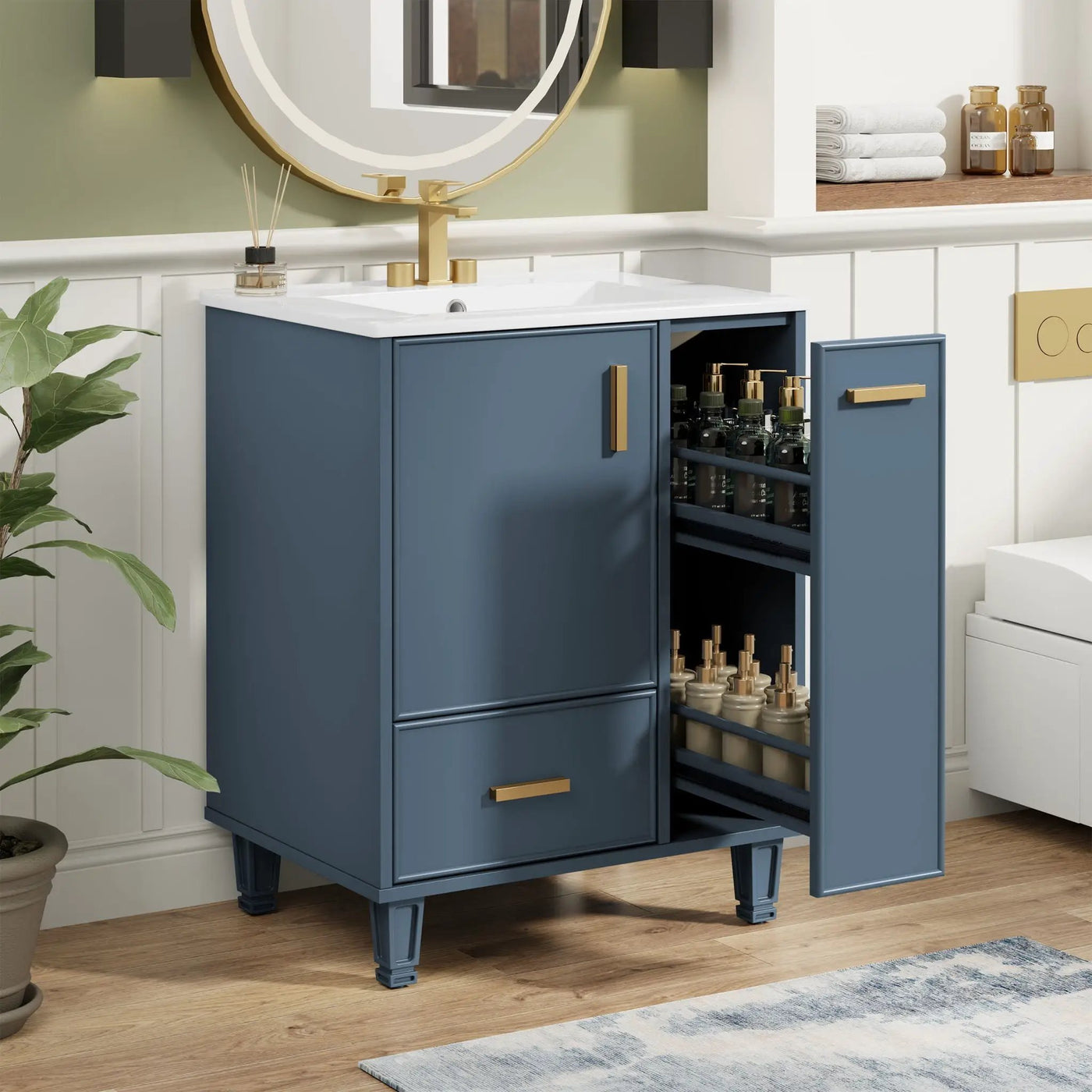 Bathroom Vanity With Sink, Deep Drawer, Door Shelf, 2 Tier Basket by HouseOfZazla
