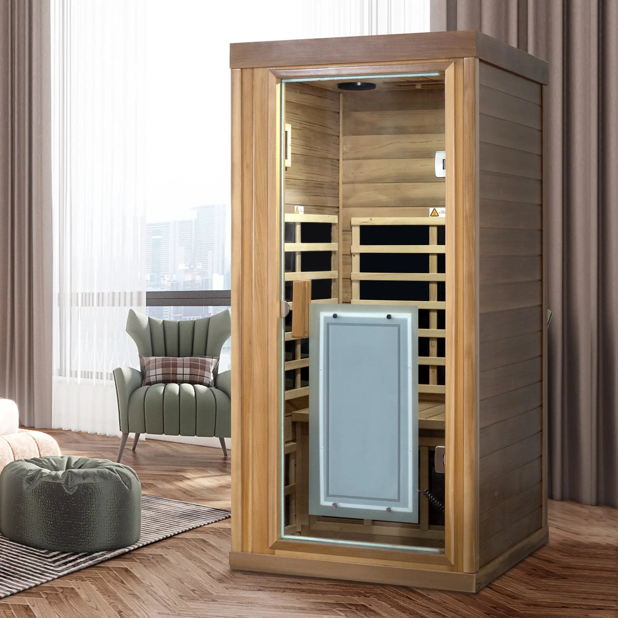 One person Far infrared red cedar standard indoor sauna room (Front & Rear & Left & Right) by HouseOfZazla