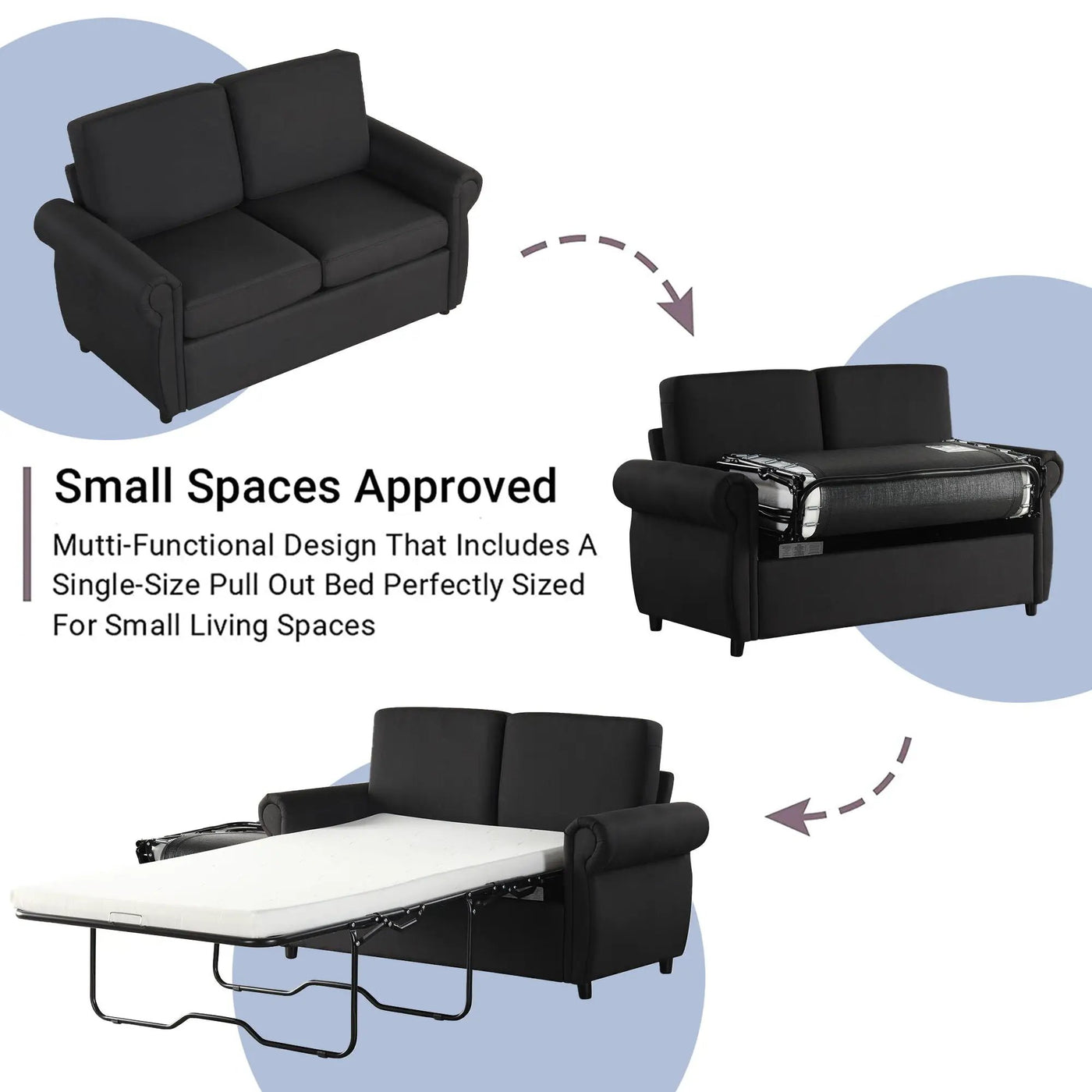 Pull Out Sofa Bed Loveseat Sleeper With Twin Size Memory Mattress With Two USB Ports For Living Room Spaces by HouseOfZazla