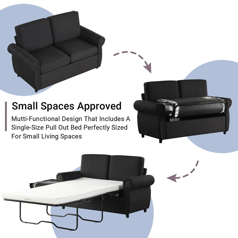 Pull Out Sofa Bed Loveseat Sleeper With Twin Size Memory Mattress With Two USB Ports For Living Room Spaces by HouseOfZazla