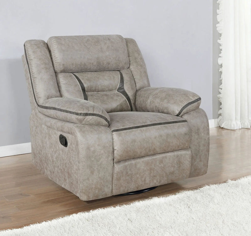 Greer Upholstered Swivel Glider Recliner Chair Taupe by Unique Piece Furniture