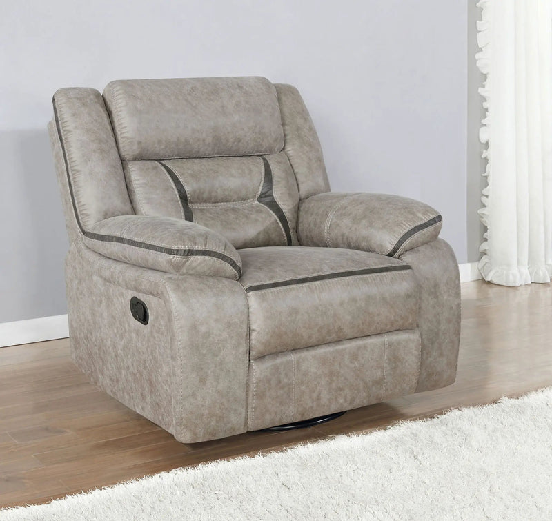 Greer Upholstered Swivel Glider Recliner Chair Taupe by Unique Piece Furniture
