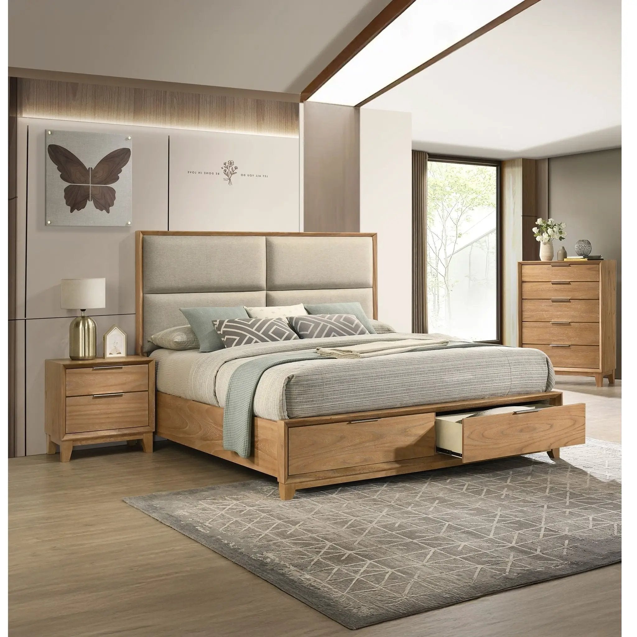 1 Piece 2 Drawer Nightstand - Natural Wood by Unique Piece Furniture