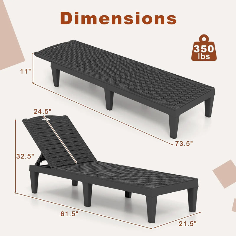 Outdoor PP Chaise Lounge Chairs Set of 2 with 4-Position Adjustable Backrests by DirectDeals