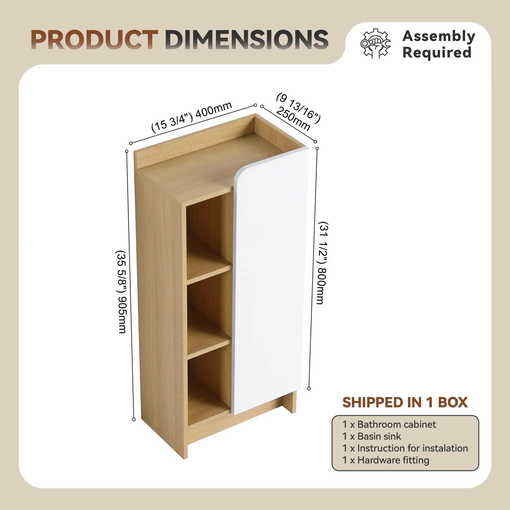 Freestanding Bathroom Side Cabinet, Narrow Storage Cabinet With Single Door & 3 Tier Open Shelves - Black / Light Oak / White by HouseOfZazla