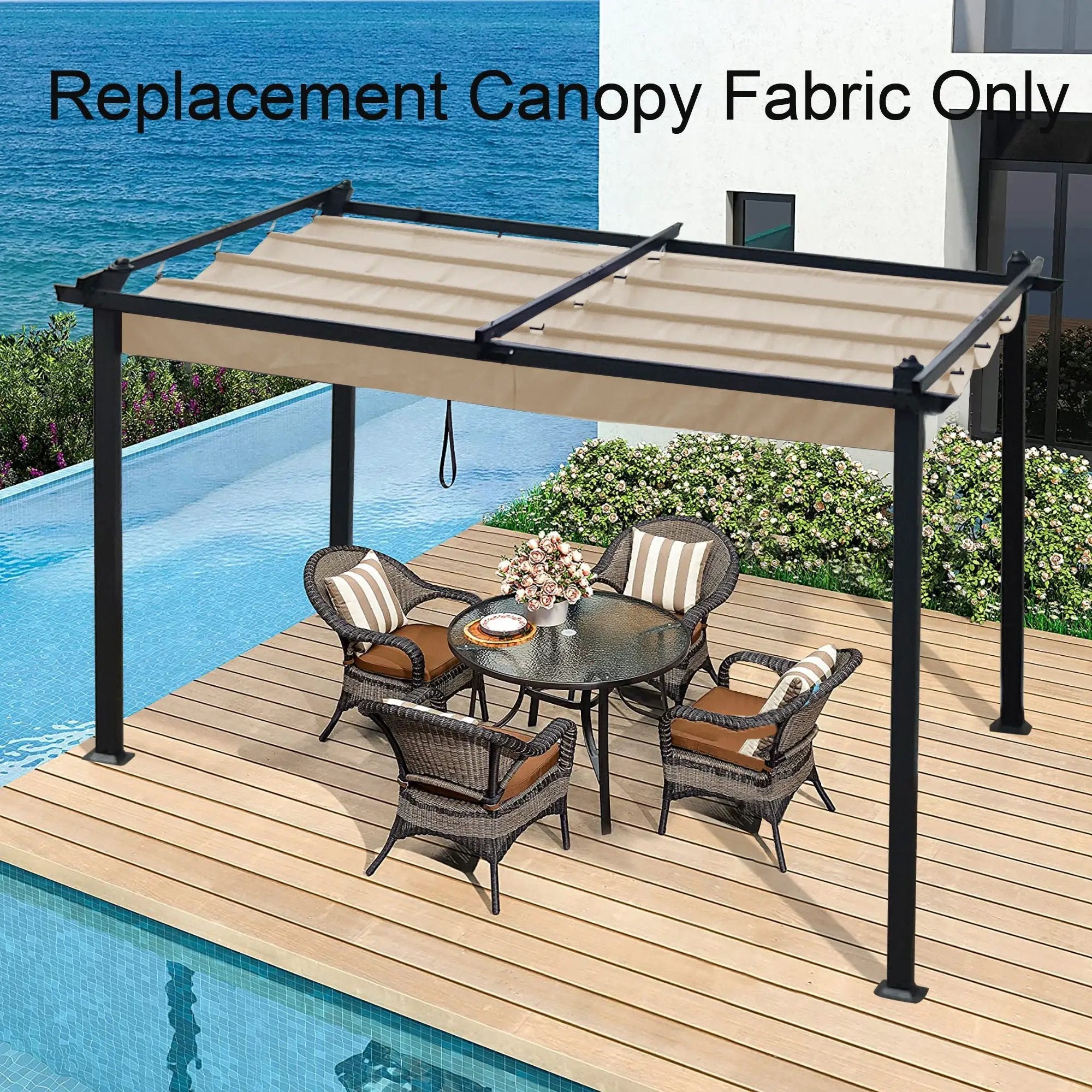 Replacement Canopy Top Cover Fabric For Outdoor Patio Retractable Pergola Sun-Shelter Canopy by Unique Piece Furniture