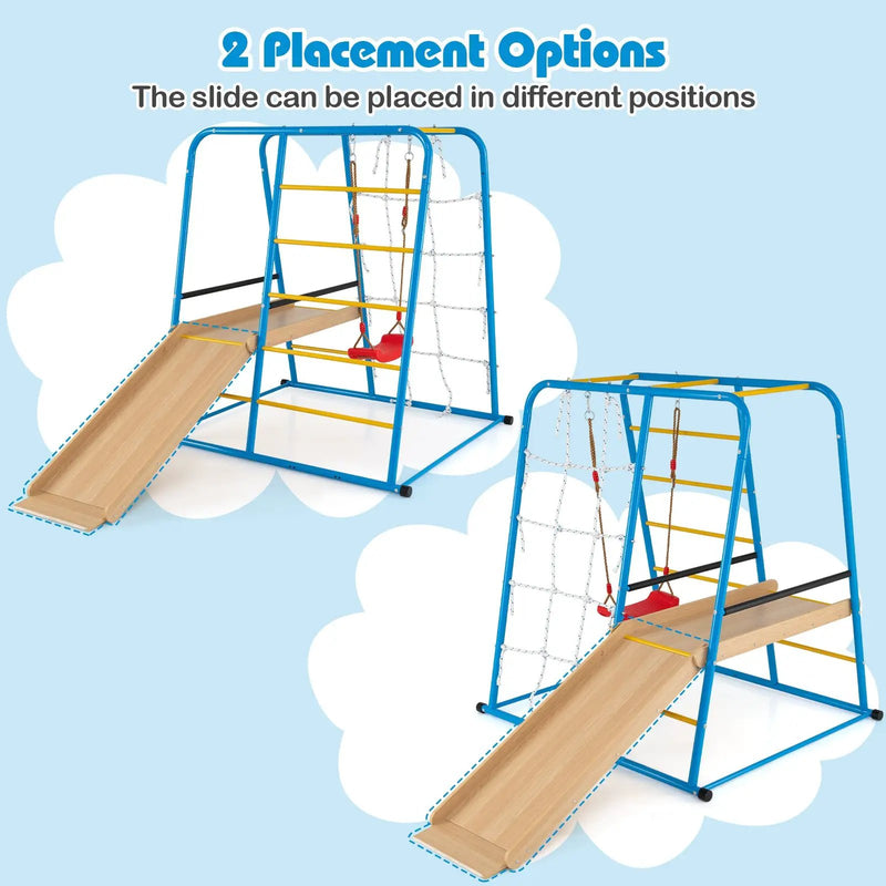 6-in-1 Indoor Jungle Gym with Slide for Boys and Girls 3+ Years Old-Blue by DirectDeals