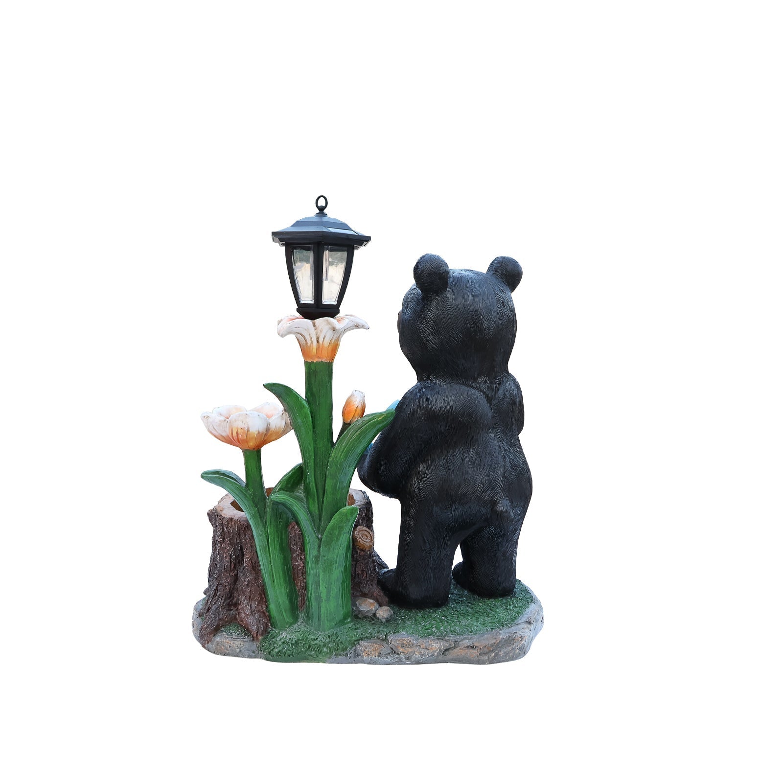 Standing Black Bear Garden Planter with Decorative Solar Lantern by HouseOfZazla
