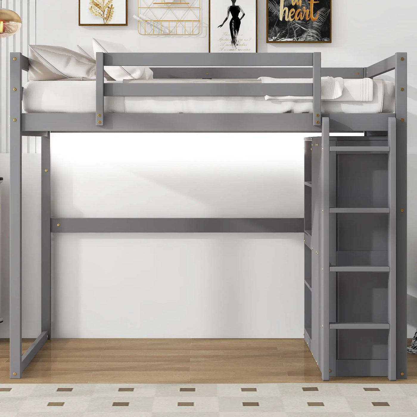 Loft Bed With Built In Wardrobe, Storage Shelves, And LED Light by HouseOfZazla