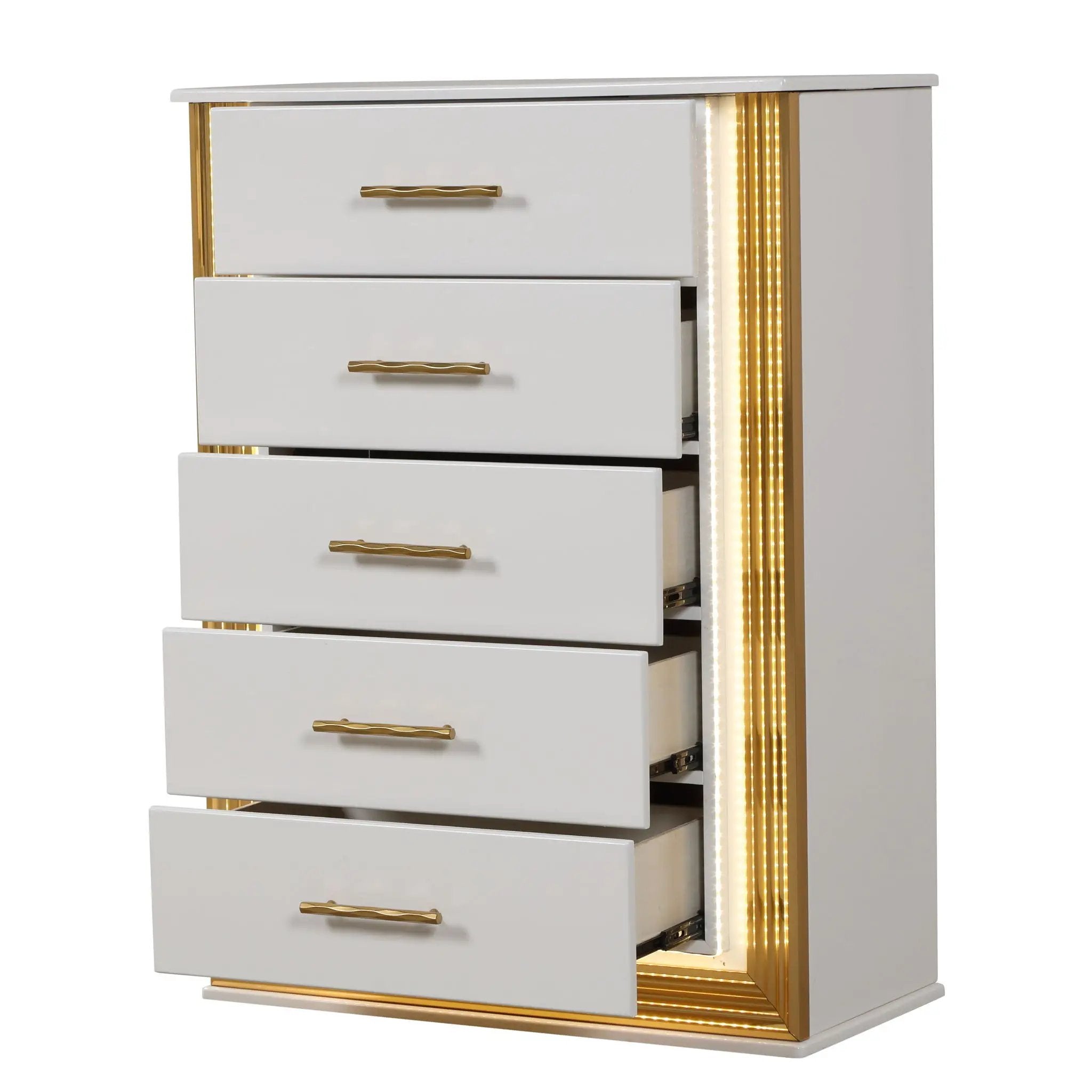 Obsession - 5 Drawer LED Chest - White by HouseOfZazla