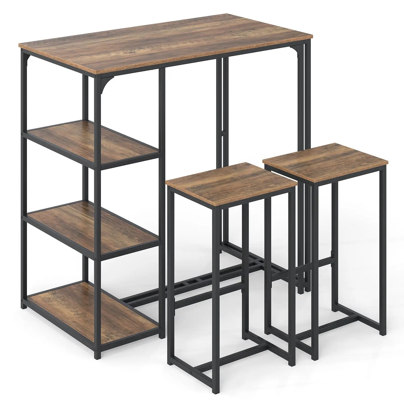 3-Piece Bar Table Set for 2 Bar-Height Dining Table with 2 Stools-Rustic Brown by DirectDeals