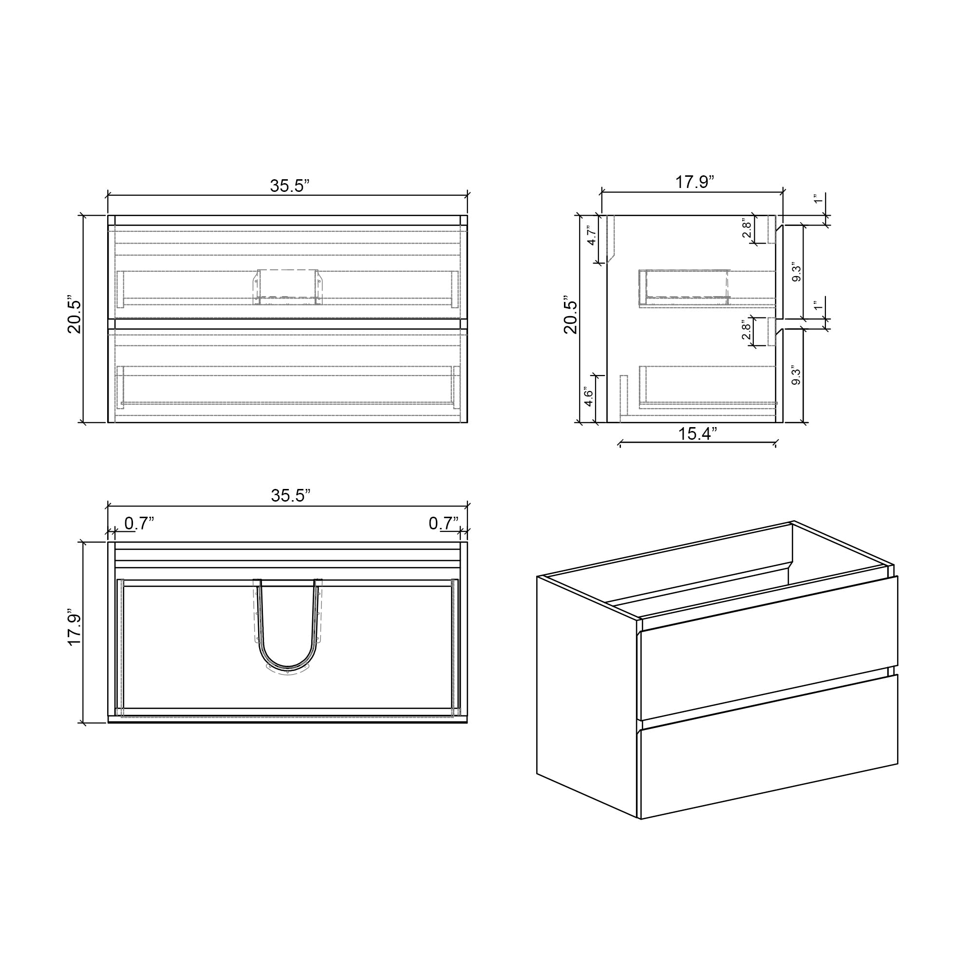Alice 36W Wall Mount Cabinet Without Basin by HouseOfZazla