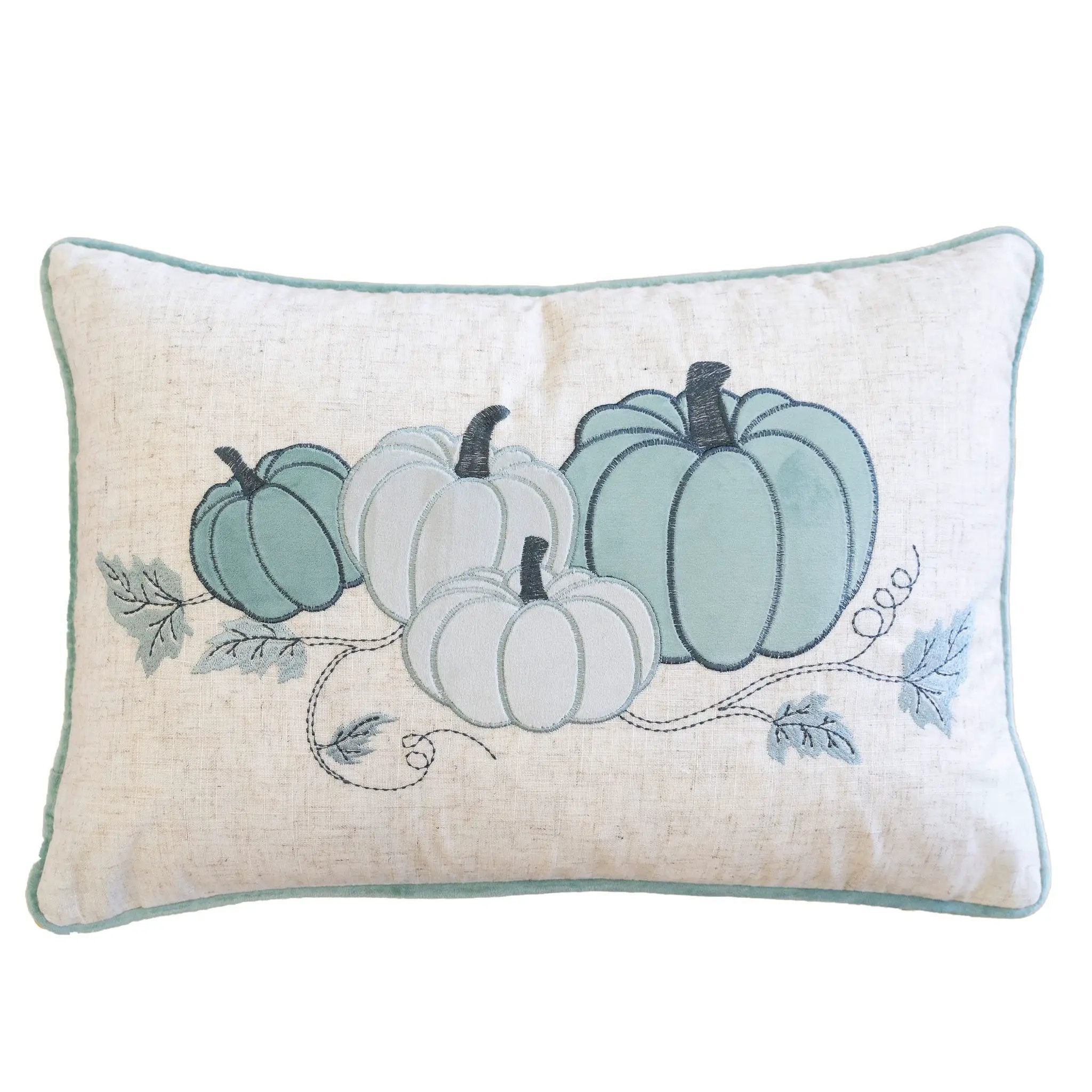 Pastel Harvest Lumbar Pillow – Misty Blue Fall Accent Cushion by HouseOfZazla