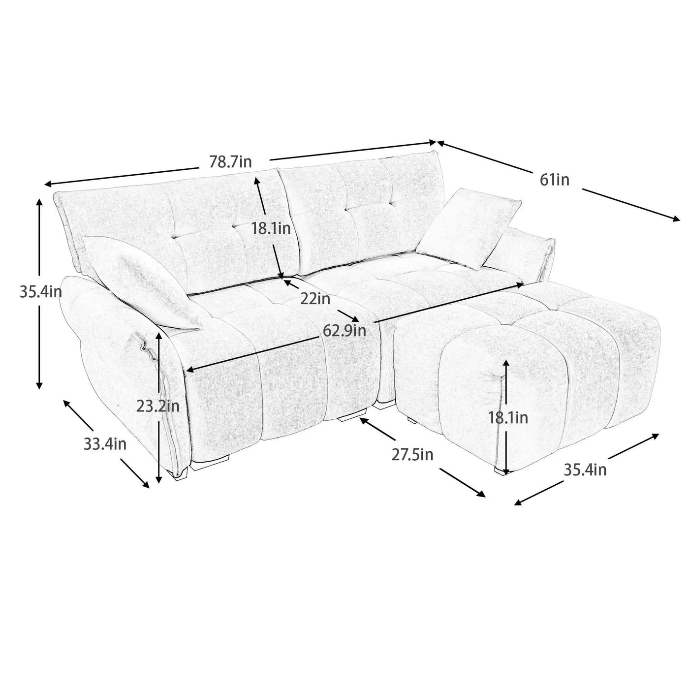 Sofa Set With Ottoman And Pillows, Textured, High Resilience Cushions by Unique Piece Furniture