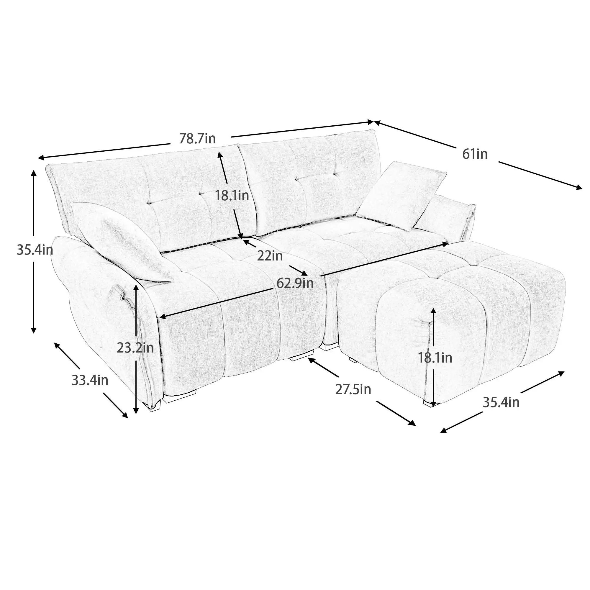 Sofa Set With Ottoman And Pillows, Textured, High Resilience Cushions by Unique Piece Furniture