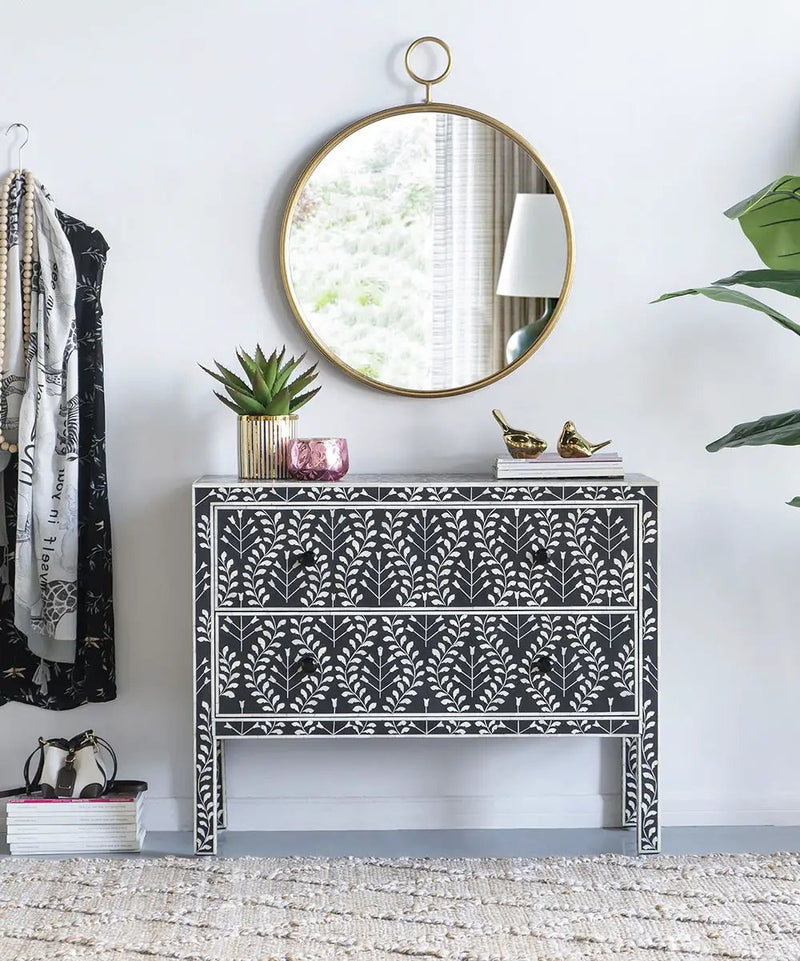 Circle Wall Mirror With Iron Frame, Accent Mirror For Living Room by Unique Piece Furniture