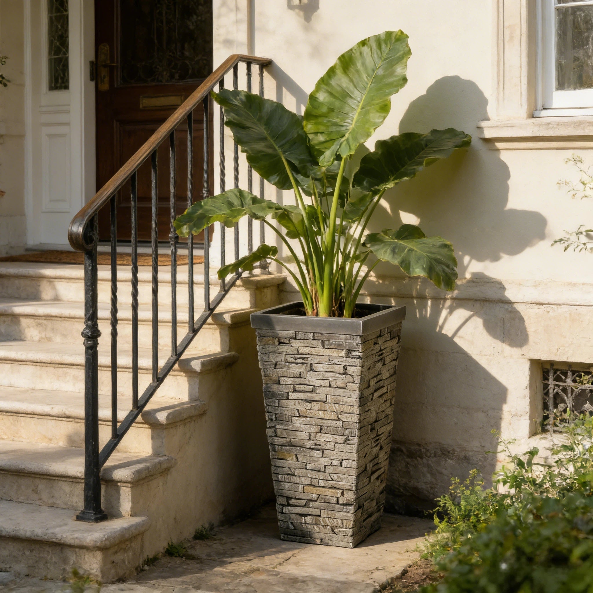 Tall Stone-Effect Square Planter by HouseOfZazla