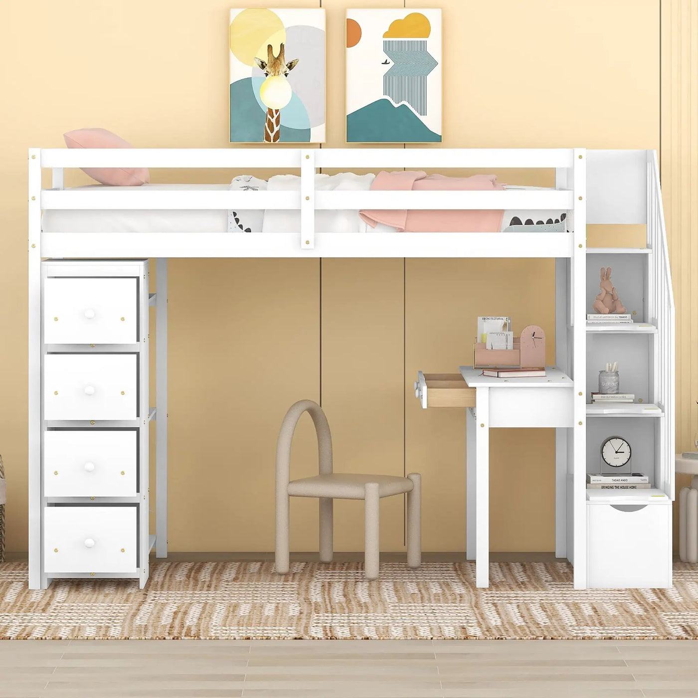 Loft Bed With Storage Drawers, Desk And Stairs With Shelves by Unique Piece Furniture