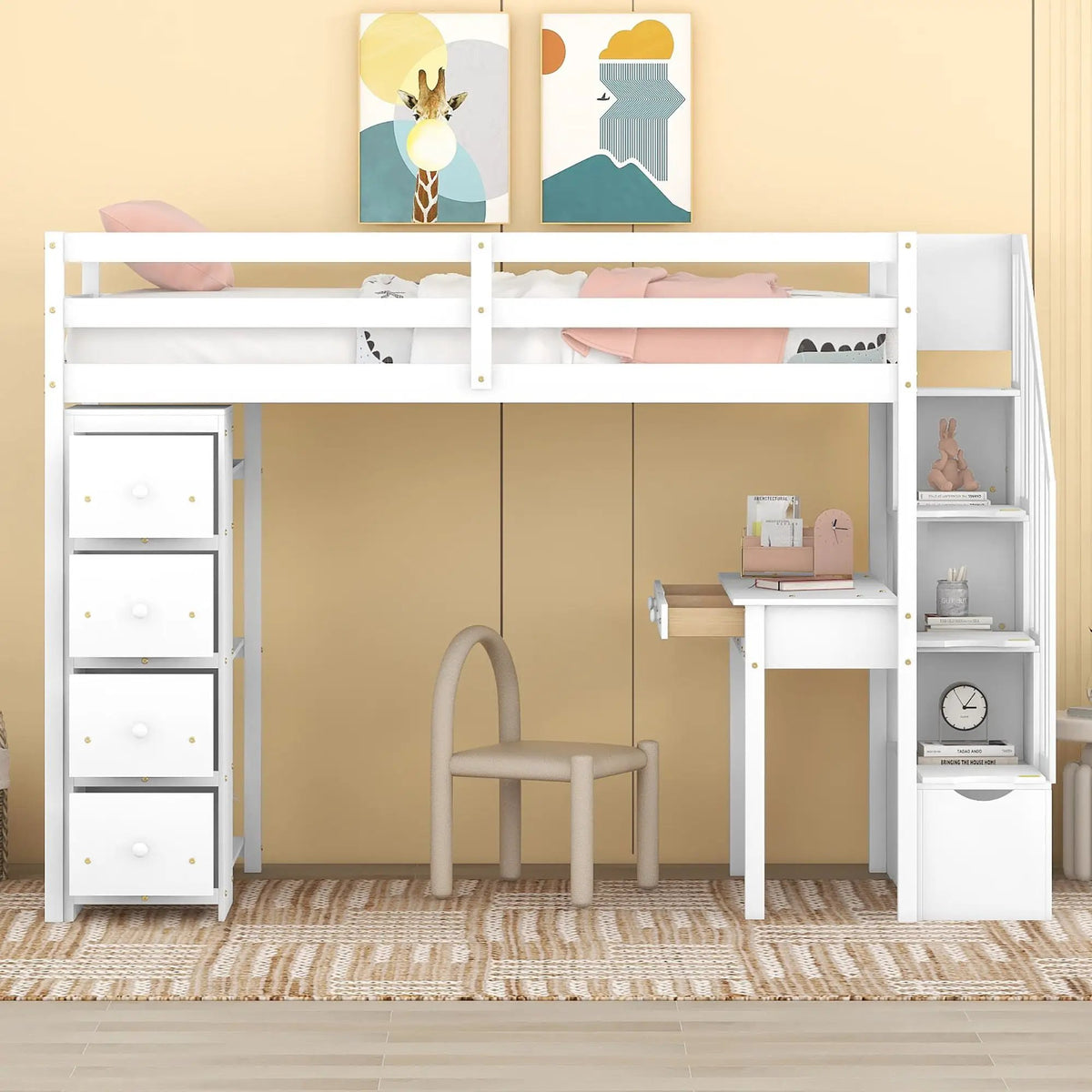 Loft Bed With Storage Drawers, Desk And Stairs With Shelves, photo 5 of 14