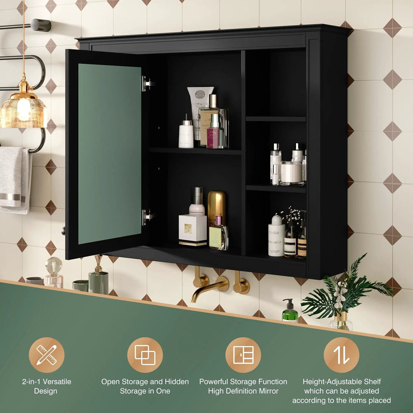 Wall Mounted Medicine Cabinet With Mirror, Storage Cabinet Featuring 6 Open Shelves And Adjustable Interior by HouseOfZazla