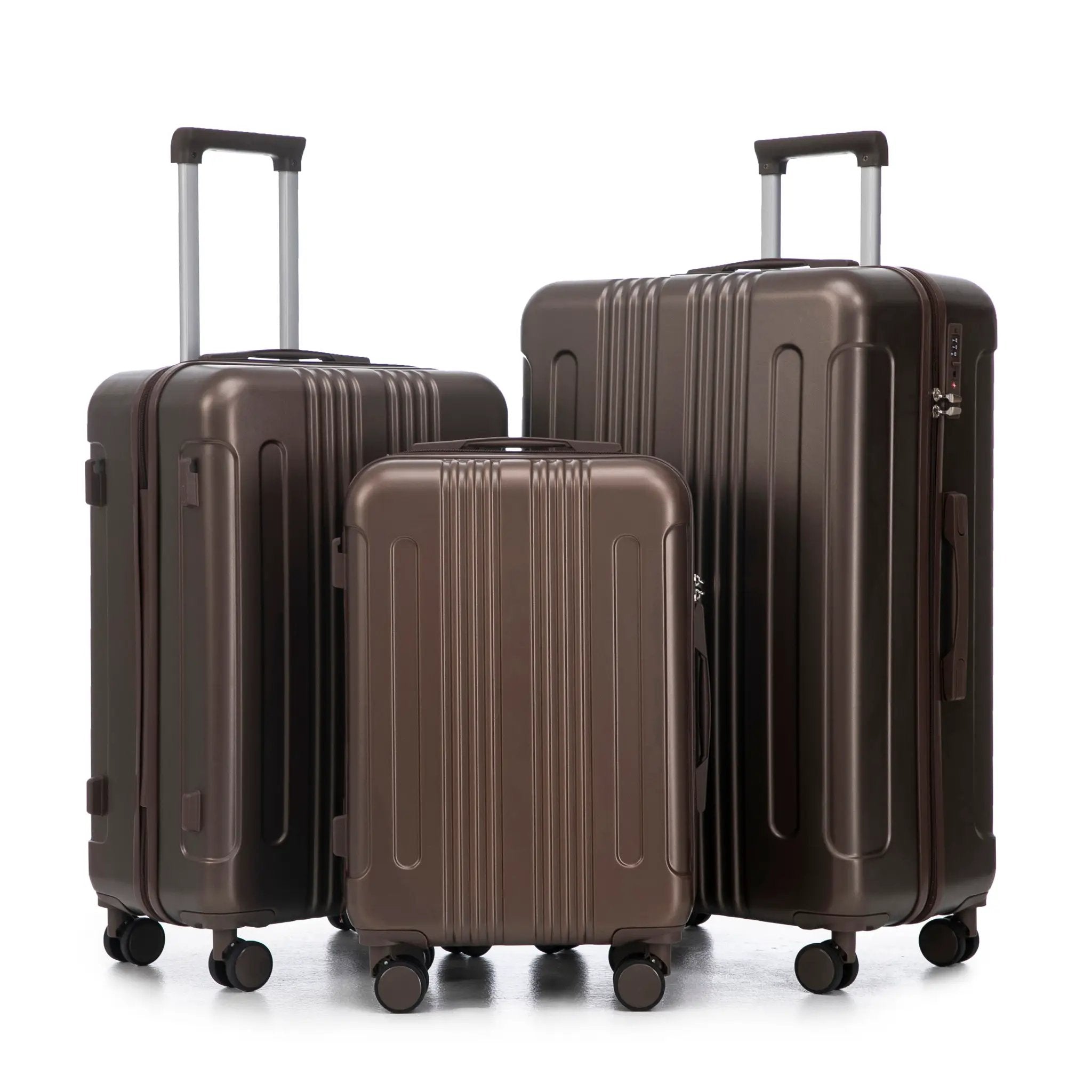 3 Piece ABS Spinner Wheel Luggage Set (Brown) by HouseOfZazla