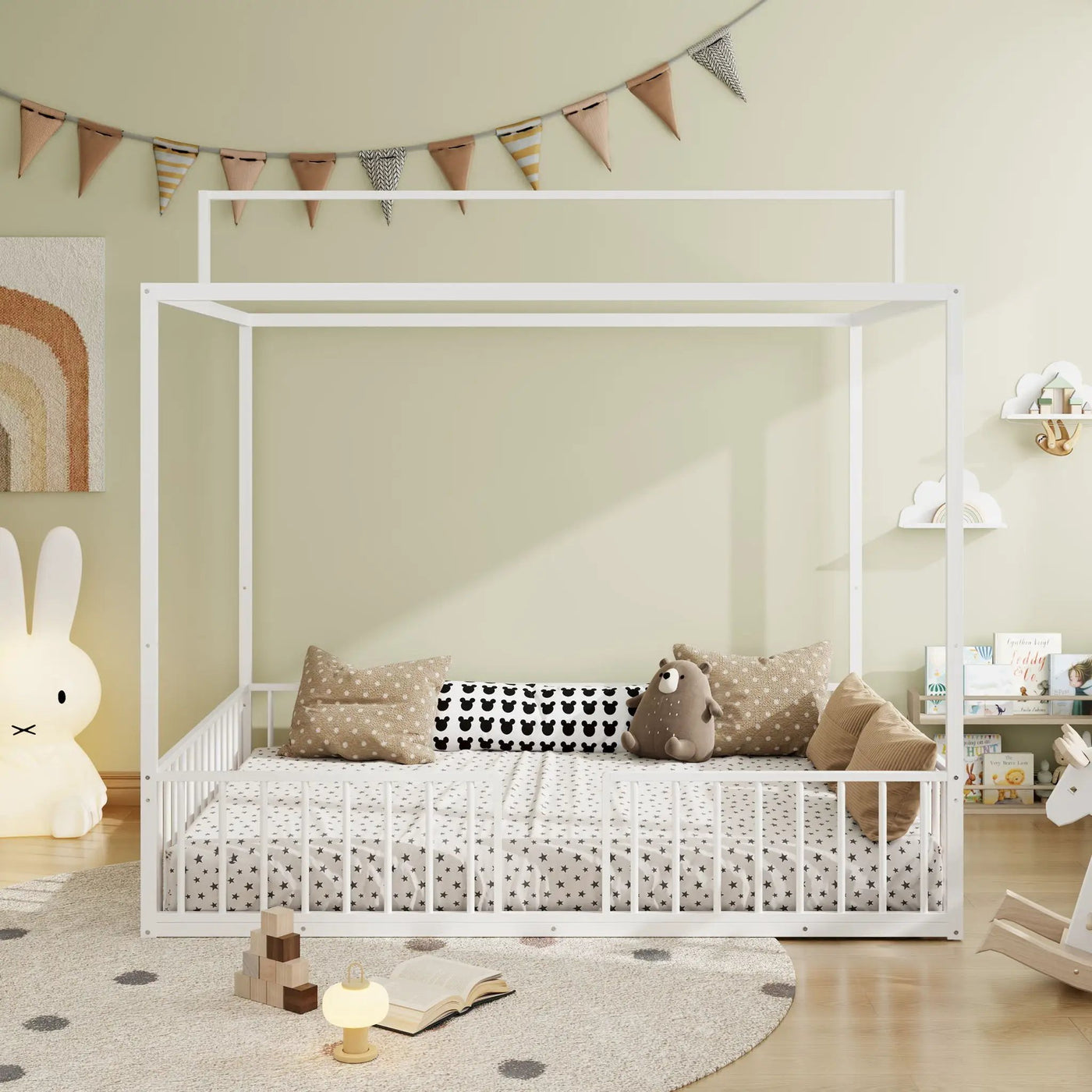 3 In 1 Convertible Montessori Floor Bed With Fenced Support by HouseOfZazla