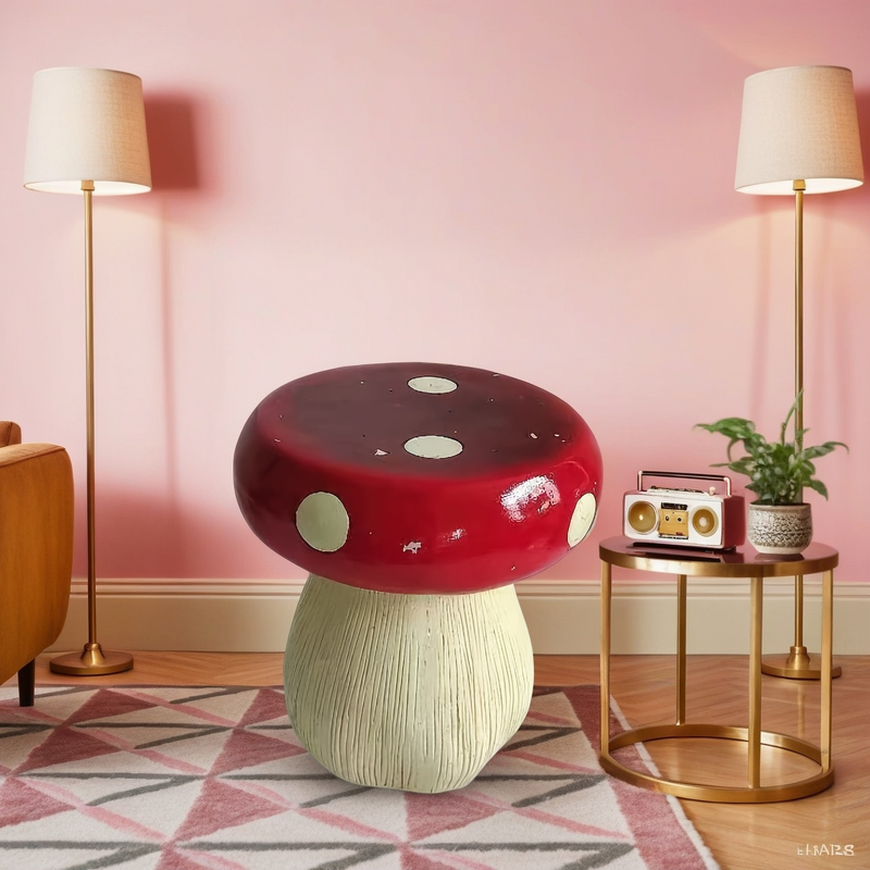 13.8" Oversized Mushroom Statue Stool with Forest Base by HouseOfZazla