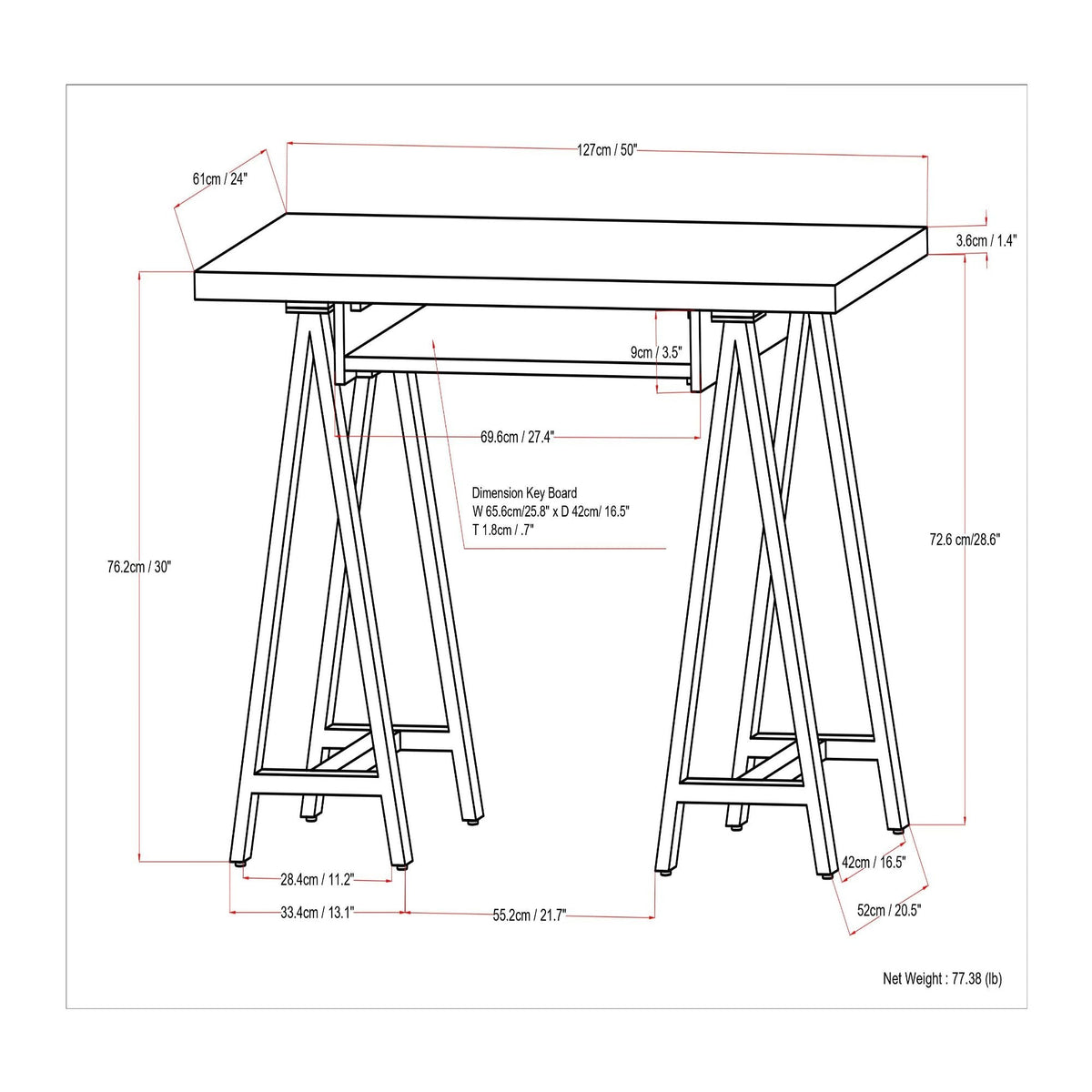 Handcrafted Solid Writing Desk with Sawhorse Metal Supports - Dark Brown, photo 3 of 13