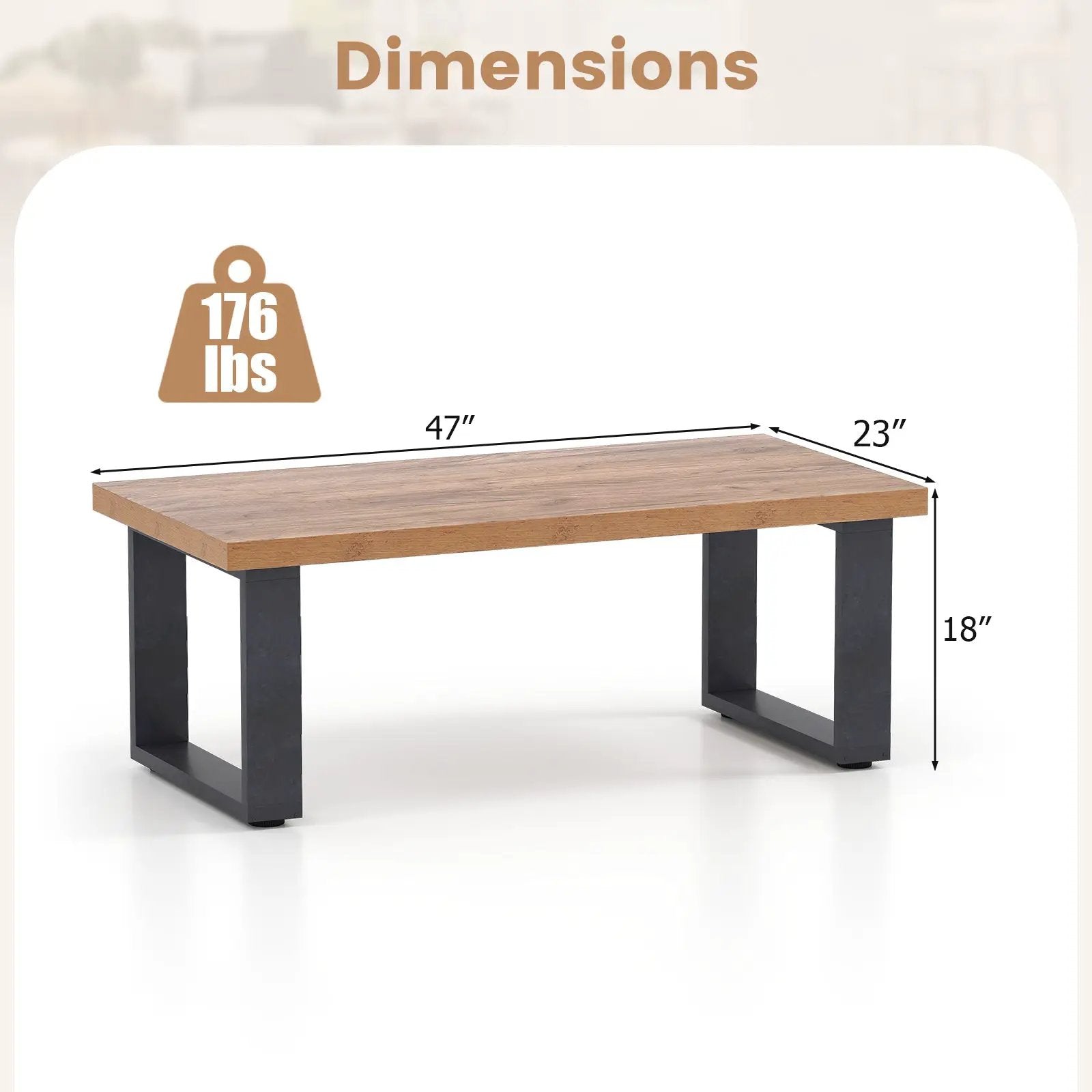 47 inch Farmhouse Style Rustic Coffee Table with Thickened Tabletop and Natural Wood Texture-Oak by DirectDeals