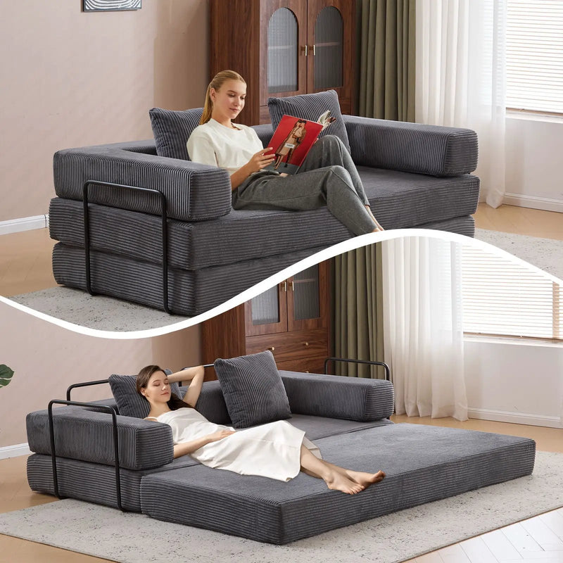 Floor Couch, Convertible Floor Sofa Bed With Pillow Back Support Armrest by HouseOfZazla