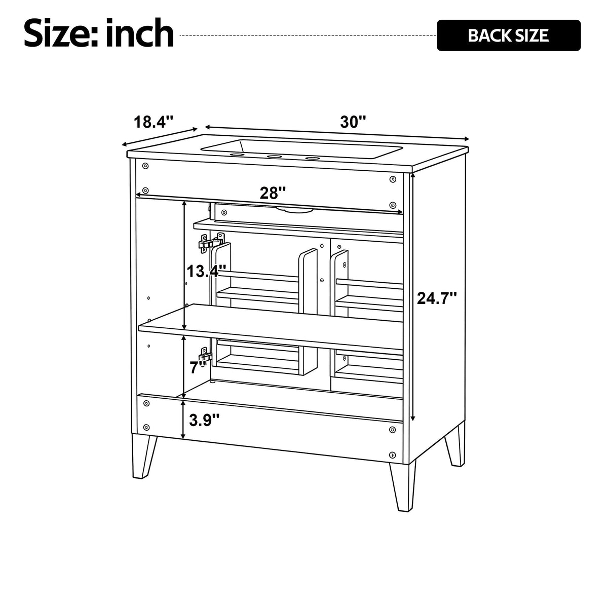 30" Bathroom Vanity with Ceramic Sink Top and Solid Wood Legs - Beige or Wood, photo 10 of 10
