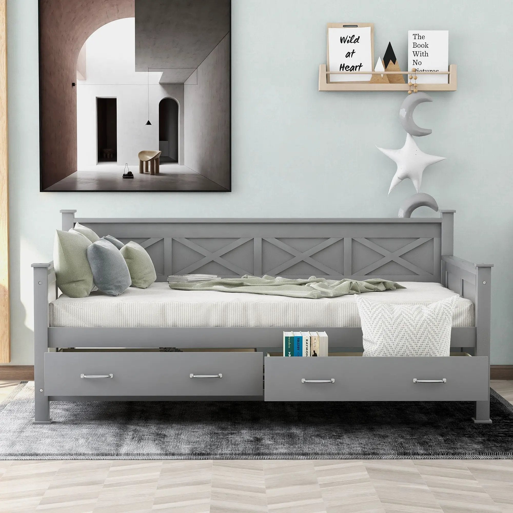 Modern Daybed With 2 Large Drawers, X Shaped Frame by Unique Piece Furniture